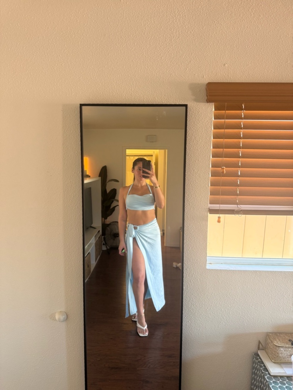 Women’s Light Blue One-Shoulder Cut Out Two-Piece Maxi Skirt + Top Set | NWOT - Picture 2 of 8